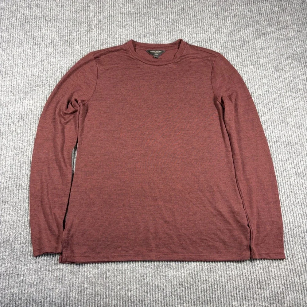 Banana Republic Shirt Men's M Luxespun Casual Long Sleeve Crew Neck Maroon Red